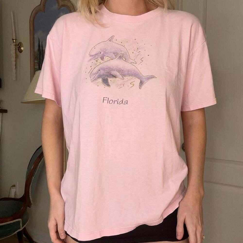 Fruit of the Loom Florida Dolphin Sparkle Graphic T-Shirt